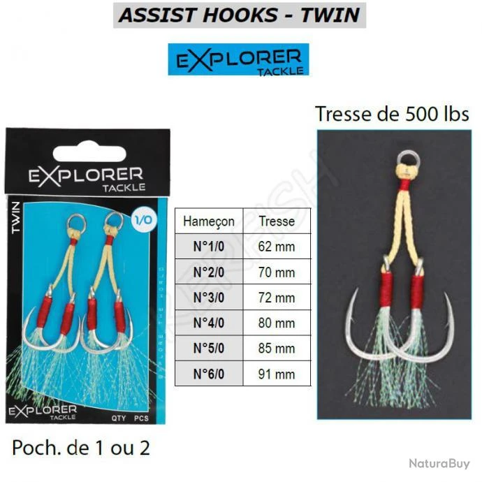 ASSIST HOOKS TWIN EXPLORER TACKLE 3/0 3 ASSIST HOOKS TWIN EXPLORER TACKLE 3/0