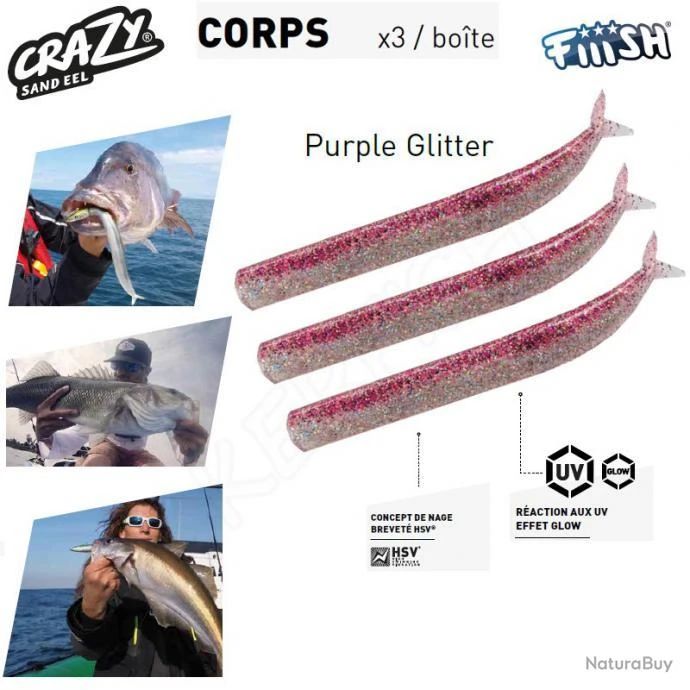 Corps Crazy Sand Eel FIIISH Purple Glitter 180 Mm 3 Corps Crazy Sand Eel FIIISH Purple Glitter 180 Mm