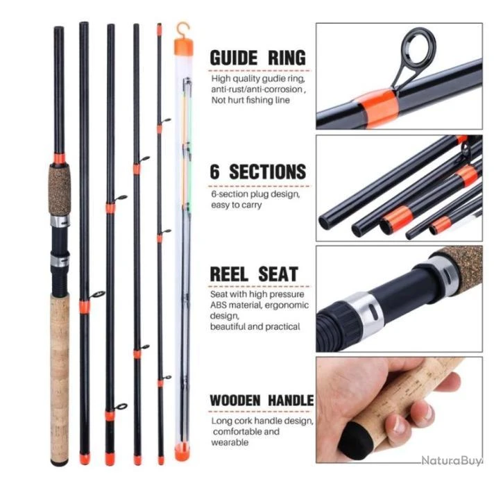 Canne à Pêche Spinning Ultra-légère En Carbone, 6 Sections, 3m 6 Canne à Pêche Spinning Ultra-légère En Carbone, 6 Sections, 3m – Image 4