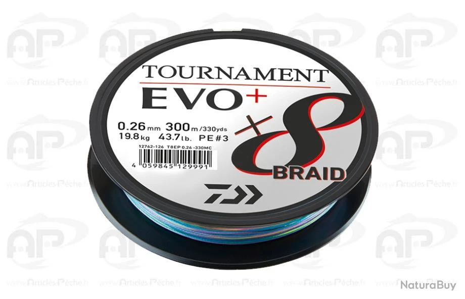 Tresse Daiwa Tournament 8 Braid Evo + Multicolore 0.26mm 300 M 19,80 Kg #3 4 Tresse Daiwa Tournament 8 Braid Evo + Multicolore 0.26mm 300 M 19,80 Kg #3 – Image 2